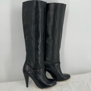 Charles David Black Leather Knee-High Heeled Boots
